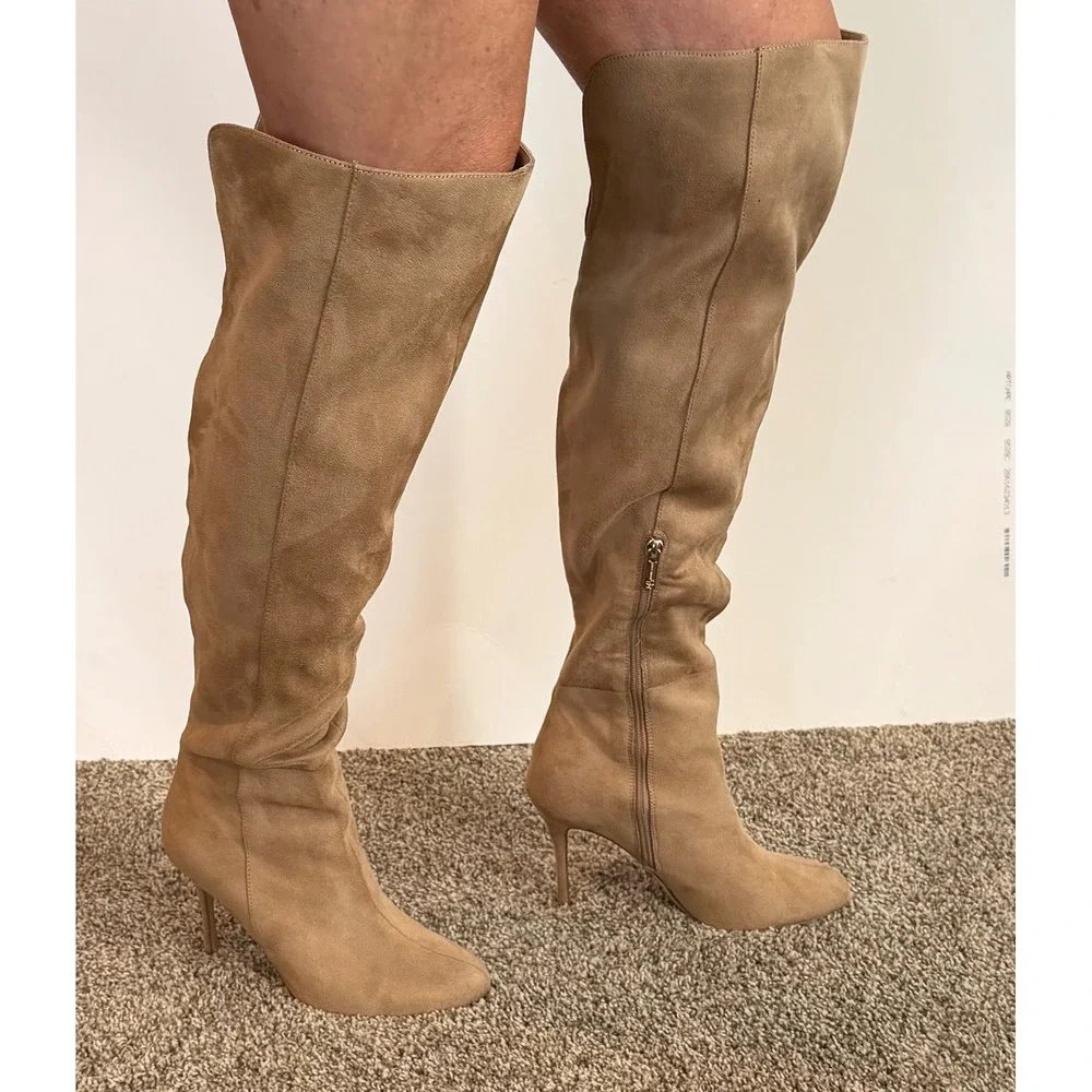 Jessica Simpson Tan Faux Suede Over The Knee Stiletto Boots Size 8M